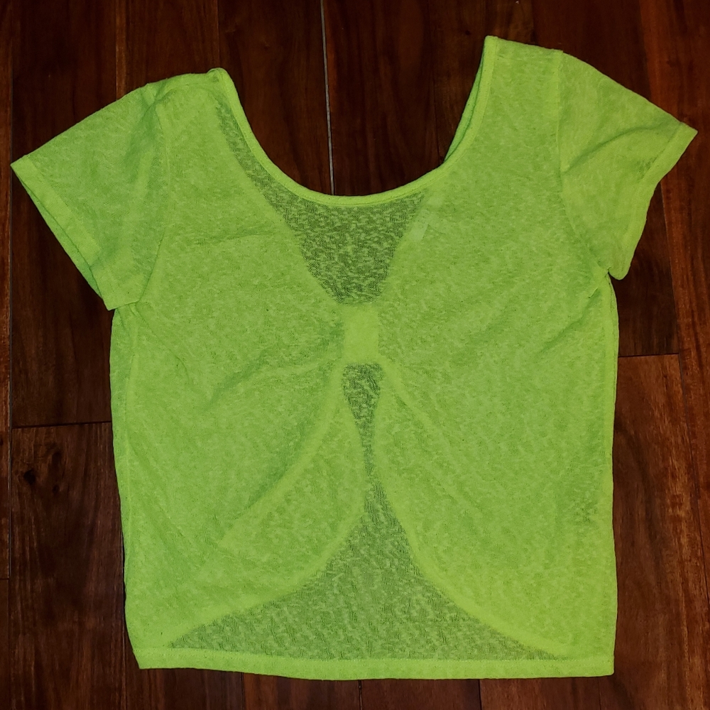 Highlighter yellow t-shirt with a bow tie in back from dELiA*s